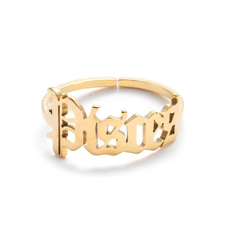 Stainless steel letter ring, European and American retro open ring wholesale