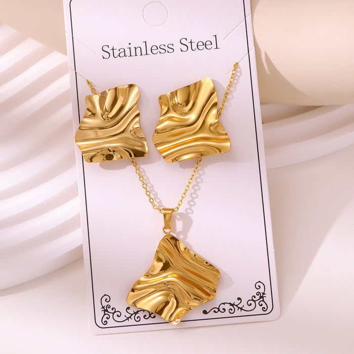 Wholesale 304 stainless steel hydraulic gold-plated earrings and necklace sets - wallojewerly 