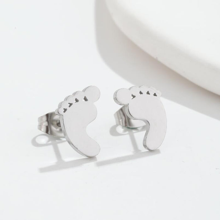 Baby Footprint Stainless Steel Stud Earrings - Cute and Heartfelt Jewelry for Mothers