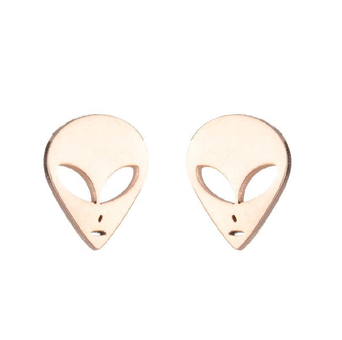 Alien Cartoon Stainless Steel Stud Earrings - Fun and Creative Asymmetric Jewelry