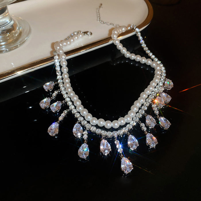 Sparkling Tassel Zircon Necklace - Double-Layered Design for Special Occasions