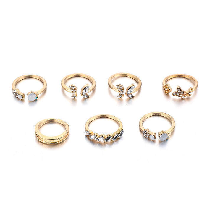 Butterfly diamond open ring set, geometric alloy light luxury seven-piece set