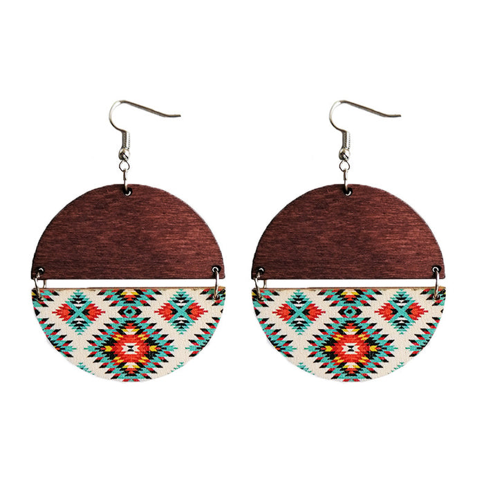 Wooden painted pattern earrings