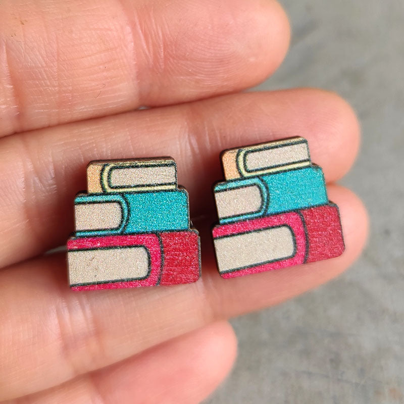 School season book wooden earrings