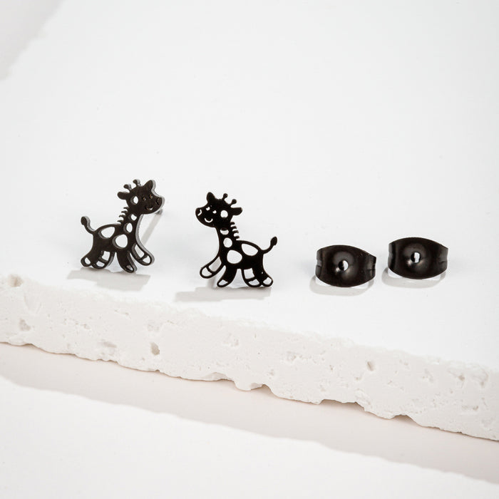 Cute Deer and Giraffe Stainless Steel Stud Earrings - Charming Animal Jewelry for Any Occasion