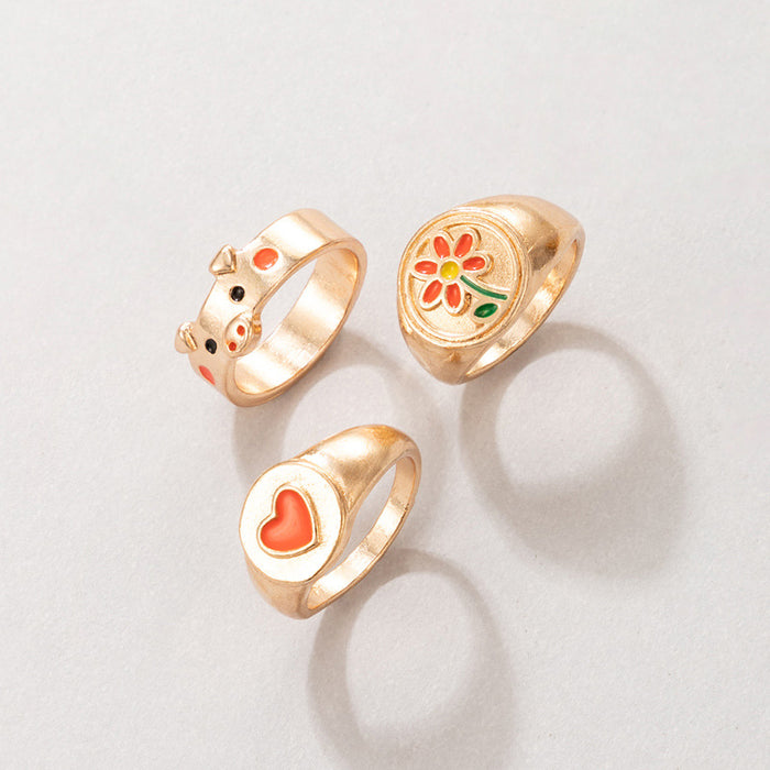 Colorful Mushroom Heart Diamond Ring Set