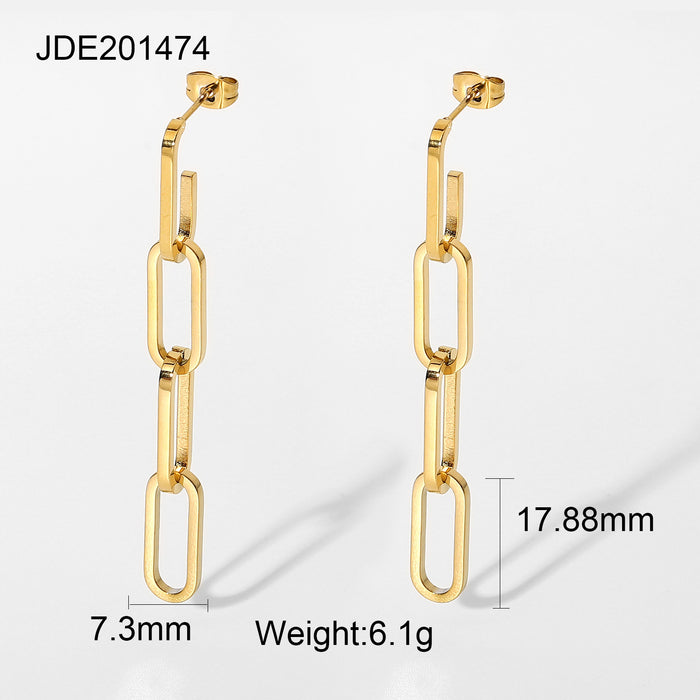 Trendy 18K Gold-Plated Stainless Steel Chain Necklace - Titanium Steel Drop Earrings for Women