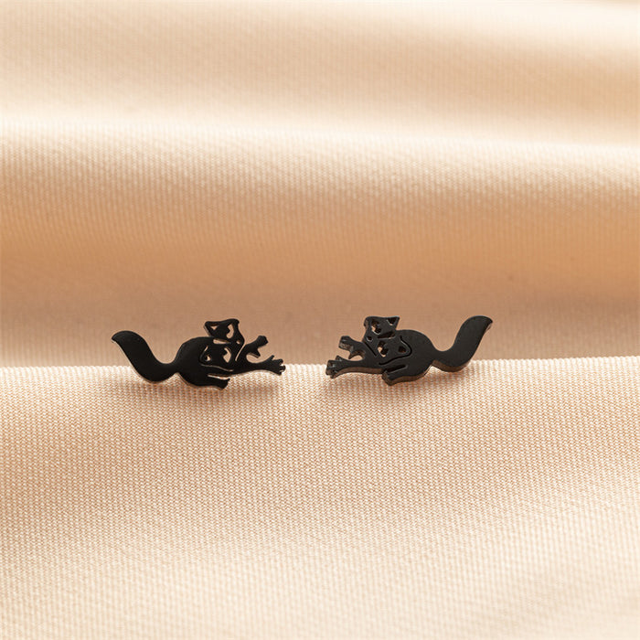 Fox and Raccoon Stainless Steel Stud Earrings - Cute and Playful Animal Jewelry