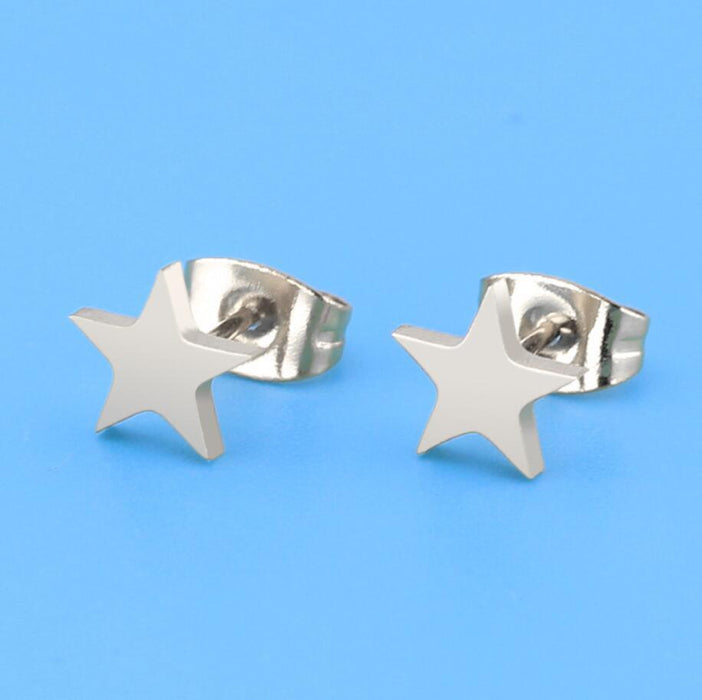 Pendientes de acero inoxidable con forma de mini estrella y luna: delicadas y elegantes joyas bañadas en oro de 18 quilates