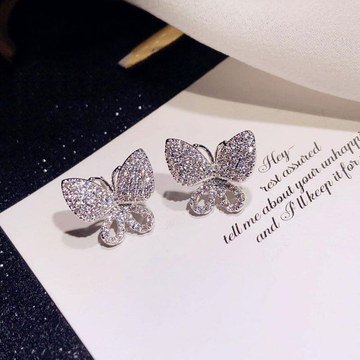 Butterfly earrings zircon full diamond elegant earrings for women