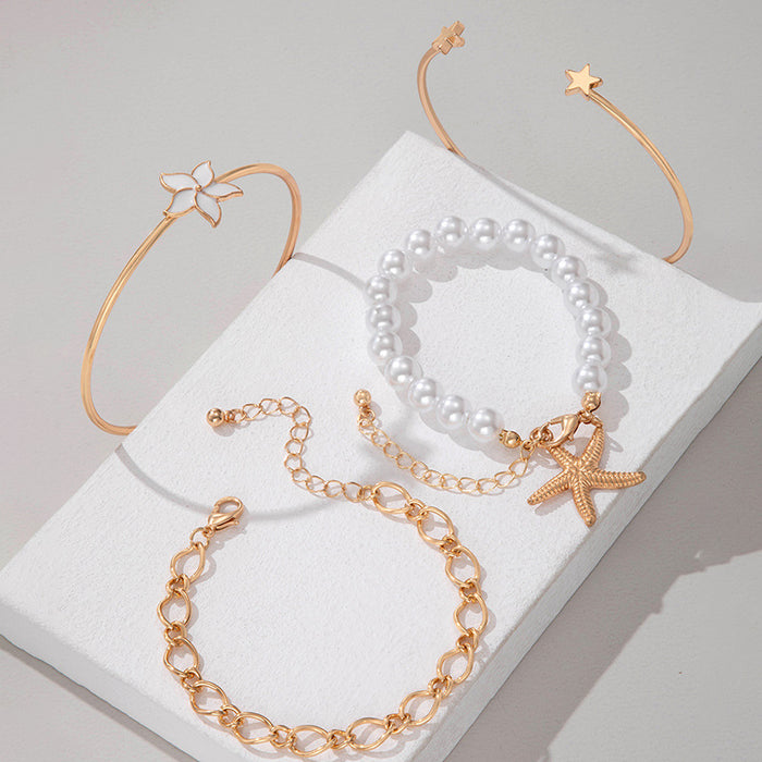 Starfish Pearl Bracelet Set - Four-Piece Summer Women’s Jewelry