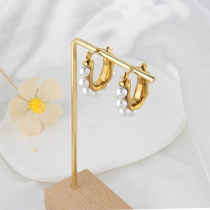 Pearl earrings light luxury 18K gold stainless steel earrings