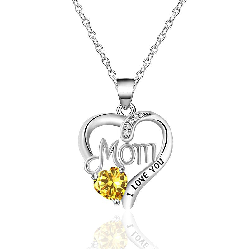 I love you mom engraved pendant women's clavicle necklace - wallojewerly 