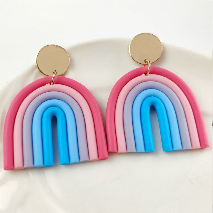 Colorful U-Shaped Clay Earrings - Trendy Rainbow Geometric Design