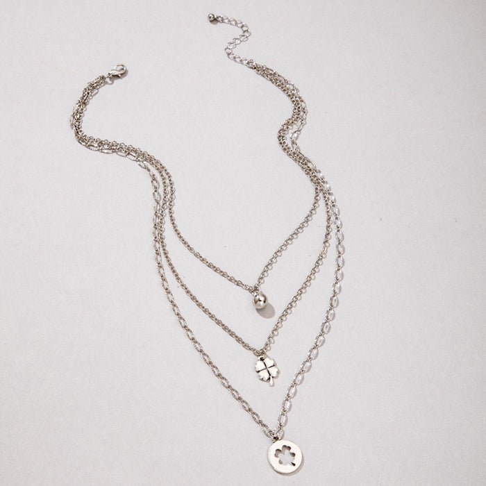 Layered Minimalist Pendant Necklace - Triple-Layer Fashion Statement Chain