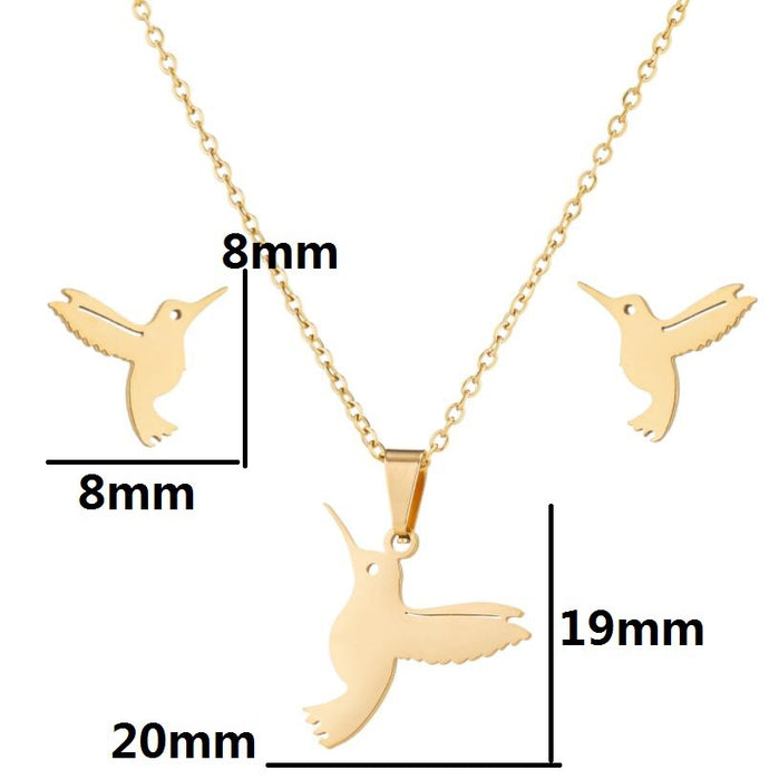 Bird pigeon pendant necklace earrings set, cute small animal stainless steel jewelry 2022 new