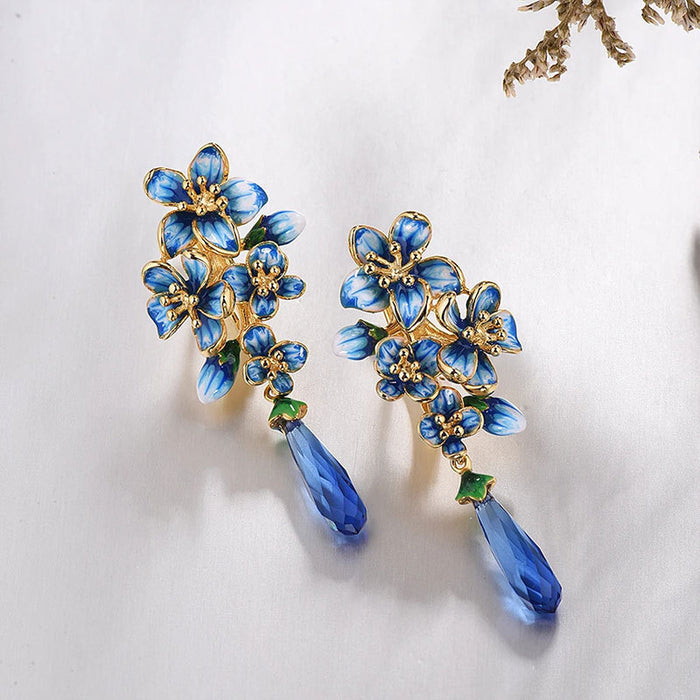 Heavy elegant floral earrings creative drop glue earrings