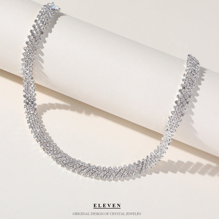 Glamorous Rhinestone Choker Necklace - Multi-Row Statement Collar for Fashion-Forward Women