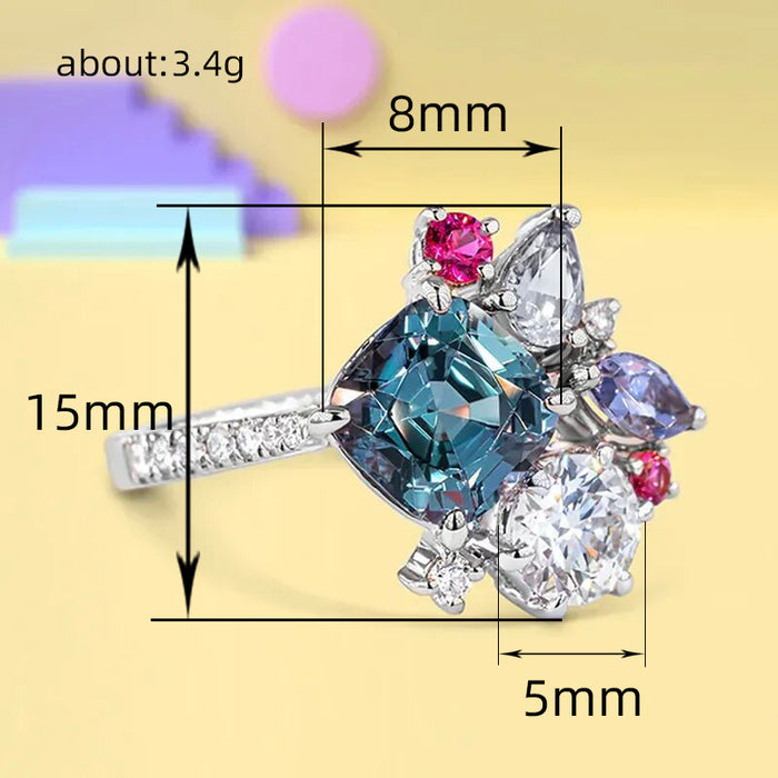Colorful Gem Square Princess Ring Simulated Diamond Engagement Ring