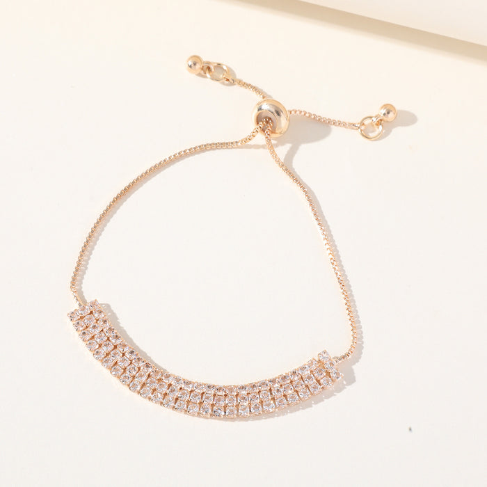 Elegant Gold-Plated Bracelet - Double Row Rhinestone Design for Women