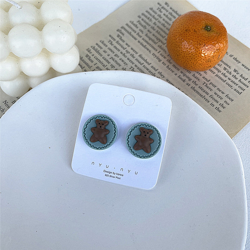 Pendientes divertidos 2022 con aguja de plata S925 y bonitos pendientes de oso a juego de colores