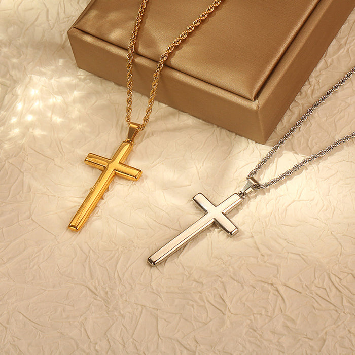 Cuban chain cross necklace, double-layer titanium steel vintage jewelry