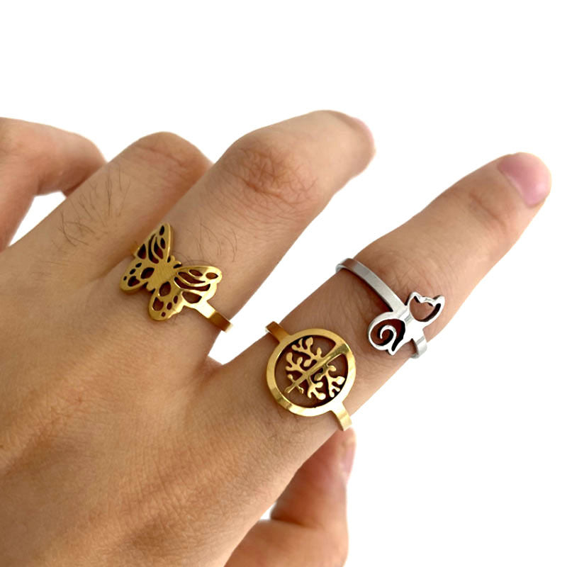 Anillo de árbol de la vida con forma de mariposa, venta al por mayor de anillos de animales pequeños japoneses y coreanos para gatos