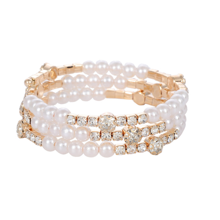 Elegant Rhinestone Pearl Bracelet - Single Row Cuff for Brides and Special Occasions