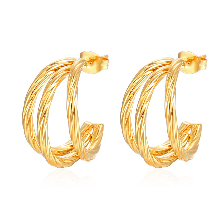 Twisted three-piece earrings 18K gold stainless steel trendy design