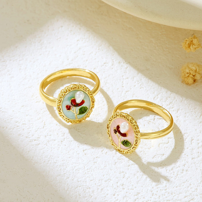 Wholesale copper micro-inlaid enamel painted drip flower open ring