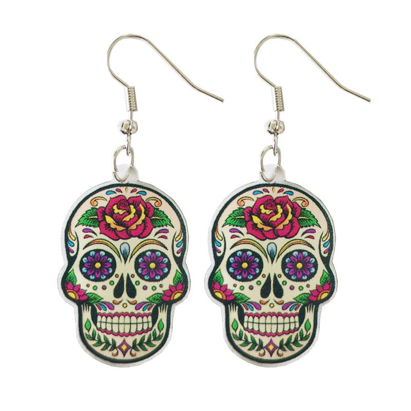 Day of the Dead Mushroom Snake Acrylic Earrings - wallojewerly 