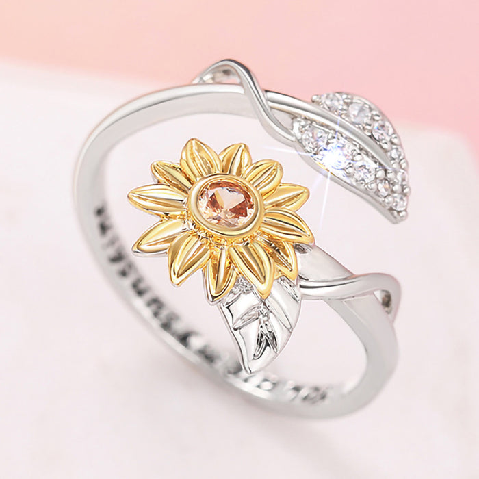 Sunflower flower adjustable ring realistic lettering fashion ring