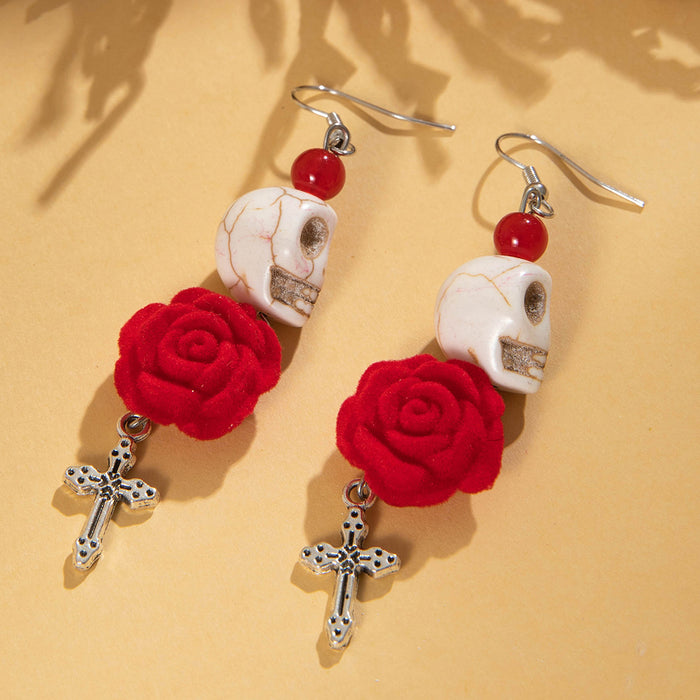 Halloween fun skull cross earrings creative rose earrings for women