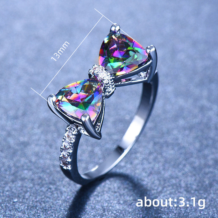 Luxury bow zircon ring colorful gem series sweet cool style ring