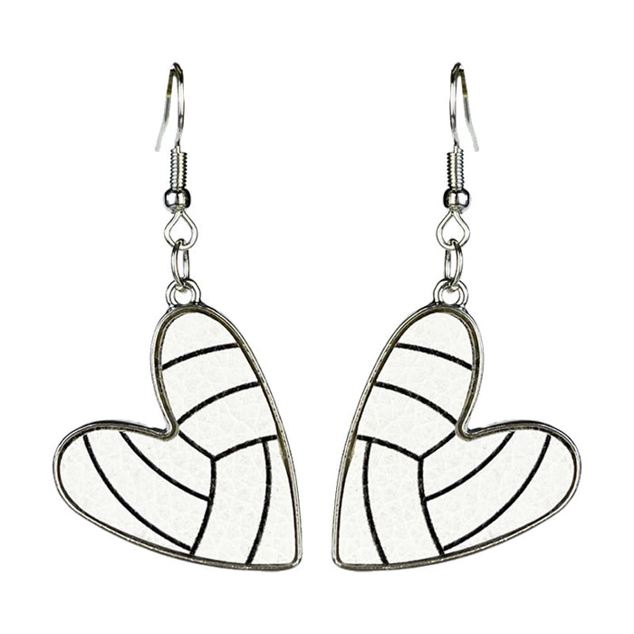 Heart Shaped Leather and Metal Earrings with Sports Season Design