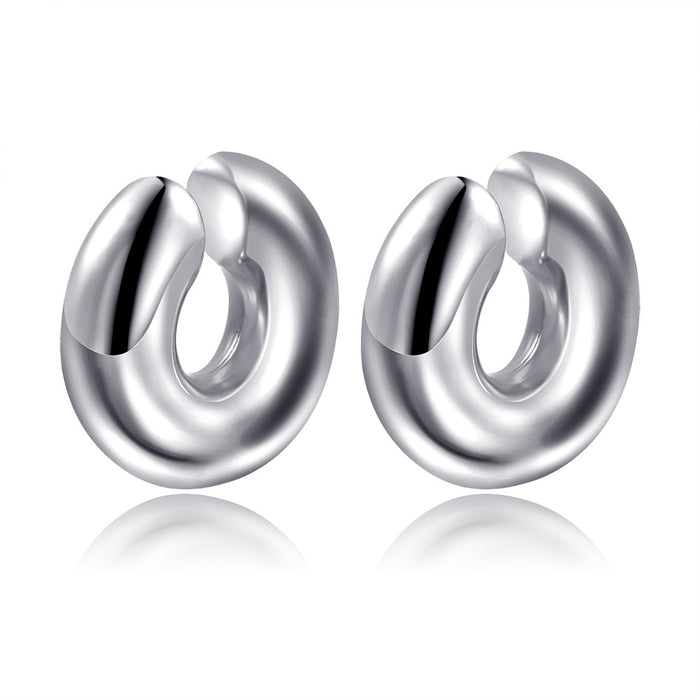 French simple ear clip, stainless steel 18K titanium hollow earrings retro women's jewelry