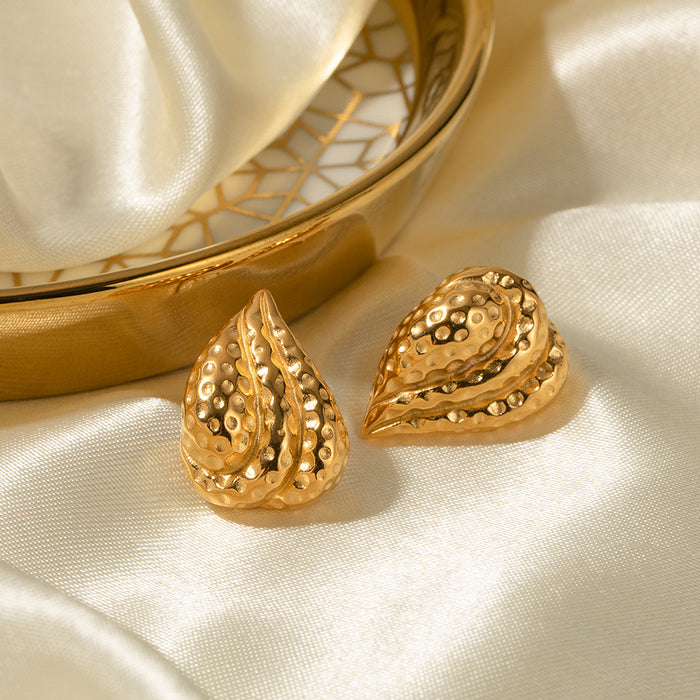 Pendientes de acero de titanio con diseño geométrico martillado de estilo francés vintage: joyas de acero de titanio para mujer