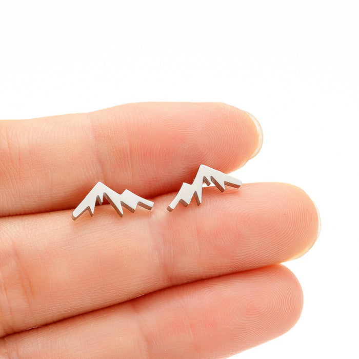 Snow mountain peak earrings, retro forest style small fresh stainless steel mini Korean version student fashion earrings wholesale