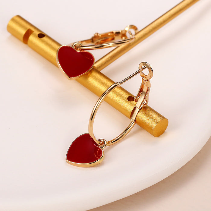 Red love earrings oil drop heart shaped earrings for women