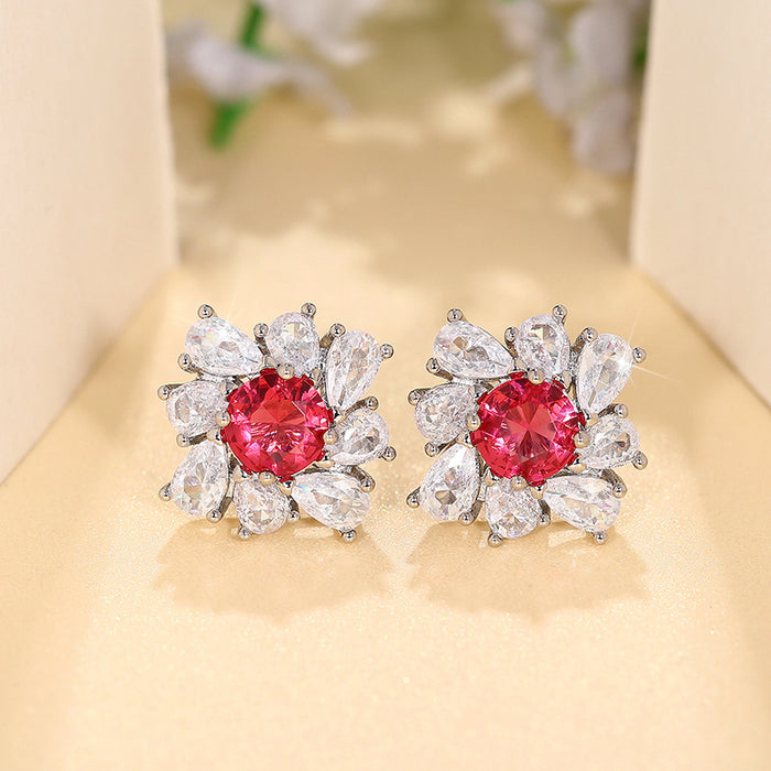 Pendientes de lujo ligeros con imitación de diamantes rojos y gotas de agua