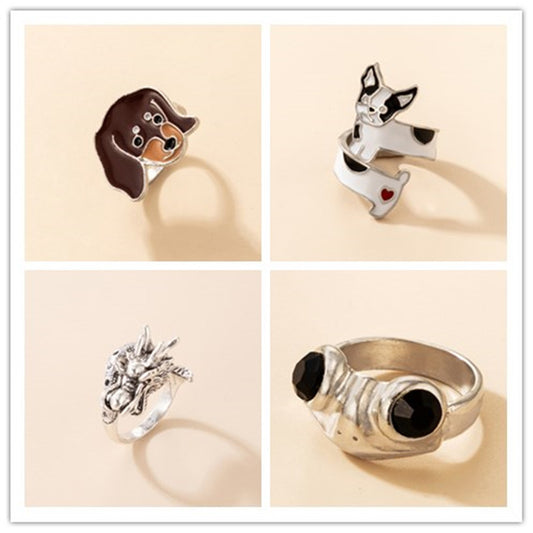 Anillo con animales divertidos, rana, pug y dálmata