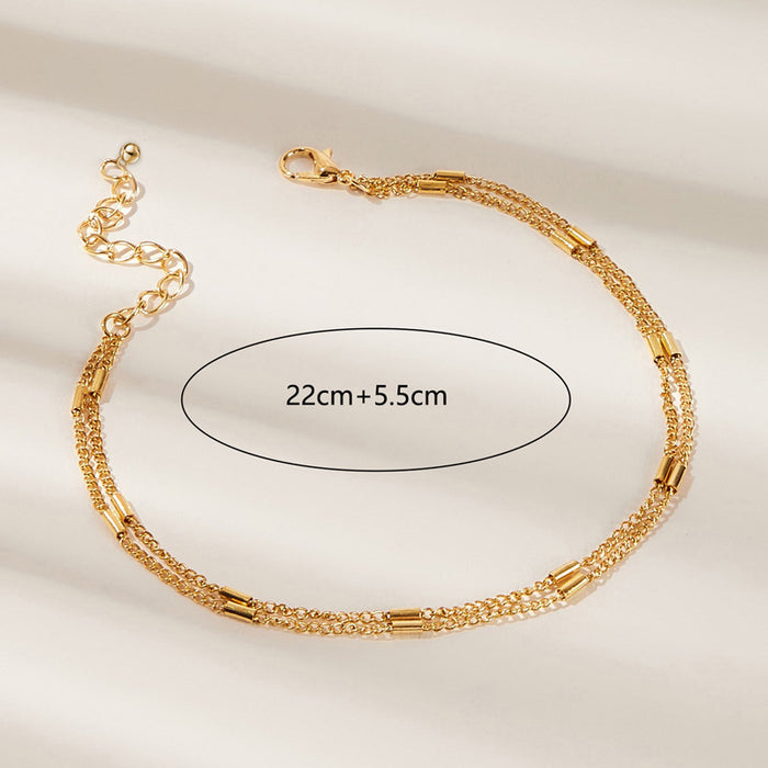 Simple Alloy Chain Double-Layer Anklet with Geometric Design