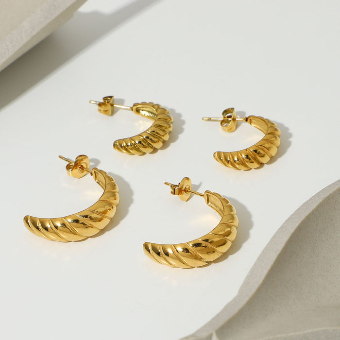 New Braided Hoop Earrings - 18K Gold Plated Stainless Steel Croissant Shaped Earrings