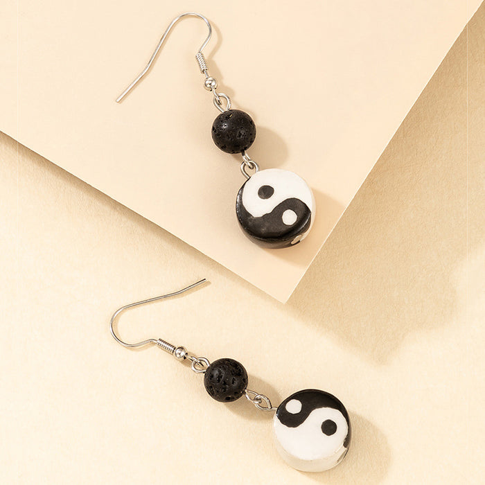 Oil dripping Tai Chi earrings black and white contrast Bagua pendant alloy earrings