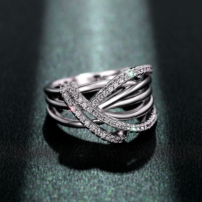 Irregular winding design jewelry light luxury zircon ring