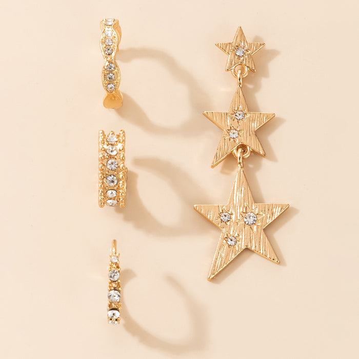 Diamond Star Earrings Geometric Asymmetric Three-piece Ear Clip