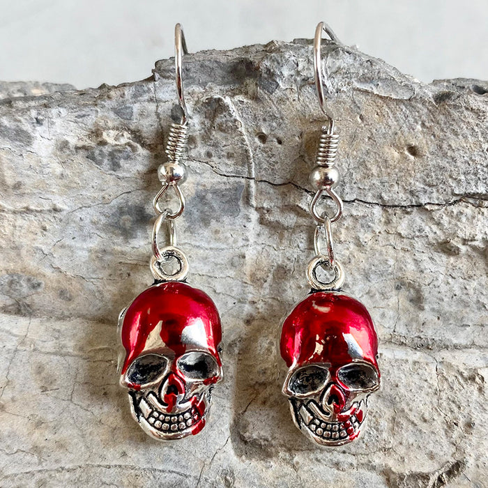 Skull Blood Stain Halloween Earrings with Fang Party Design