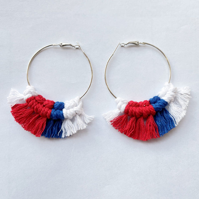 Handwoven Tassel Earrings in American Colors for Independence Day with a Simple Design