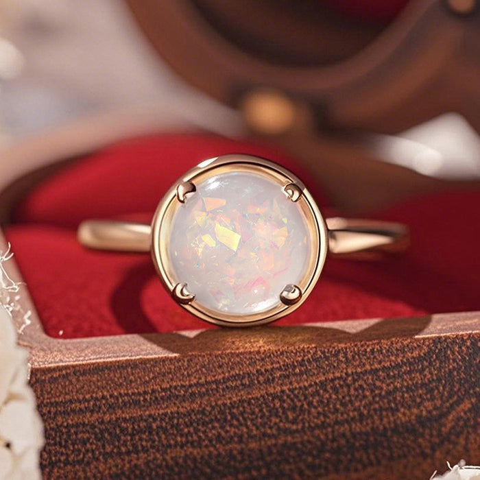 women's four-claw inlaid round imitation opal ring