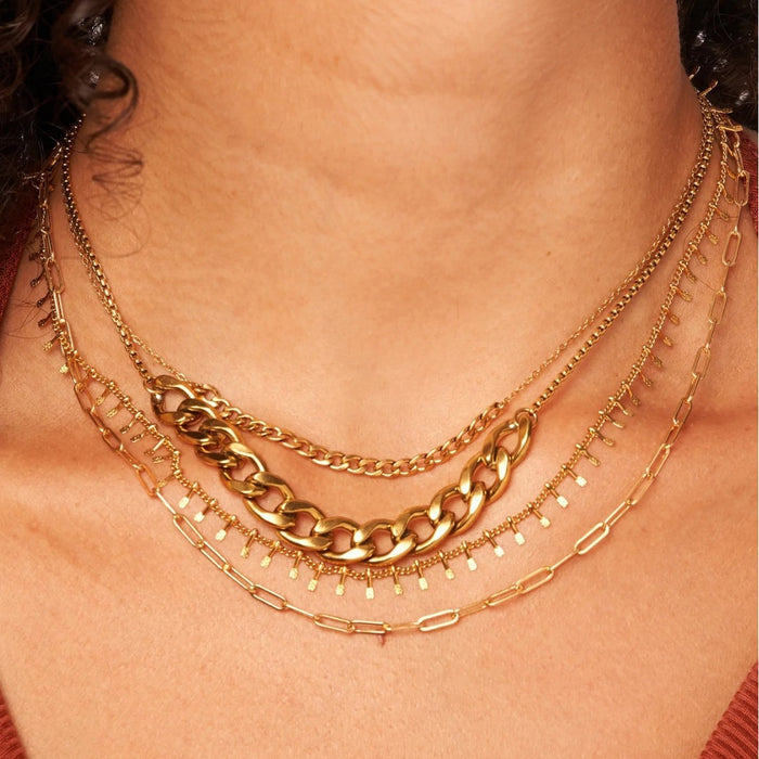 Collar de acero inoxidable con cadena de serpiente y colgante - Joyería de moda para mujer